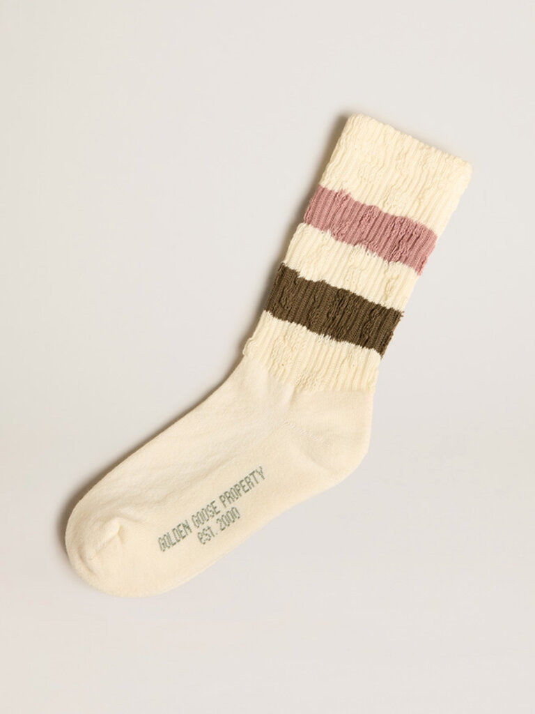 Socks high rib / white-pink