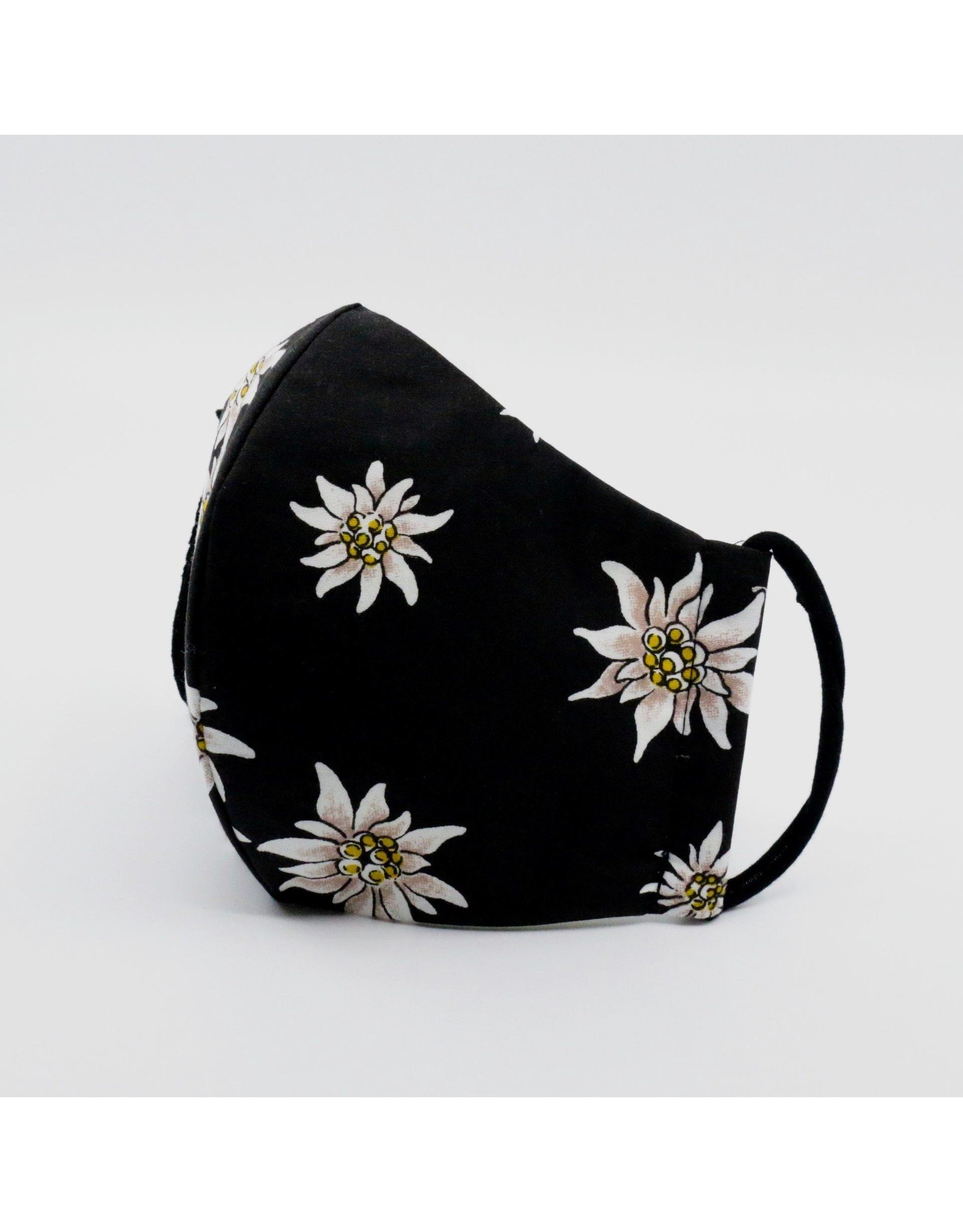 Edelweiss schwarz 3-lagig mit Filterfach und Nasenbügel 100% Baumwolle