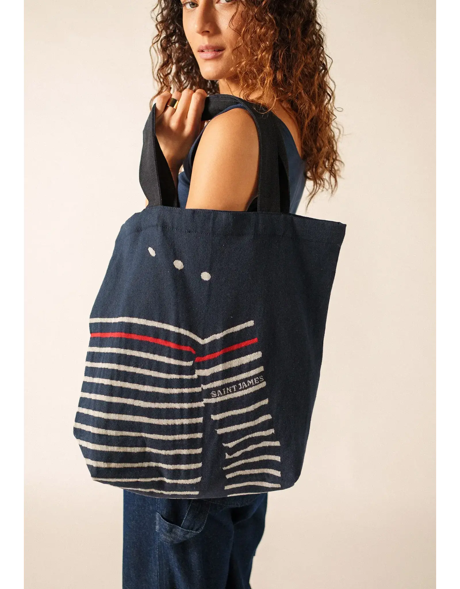 Saint James Tote Bag Pull Marine/Ecru
