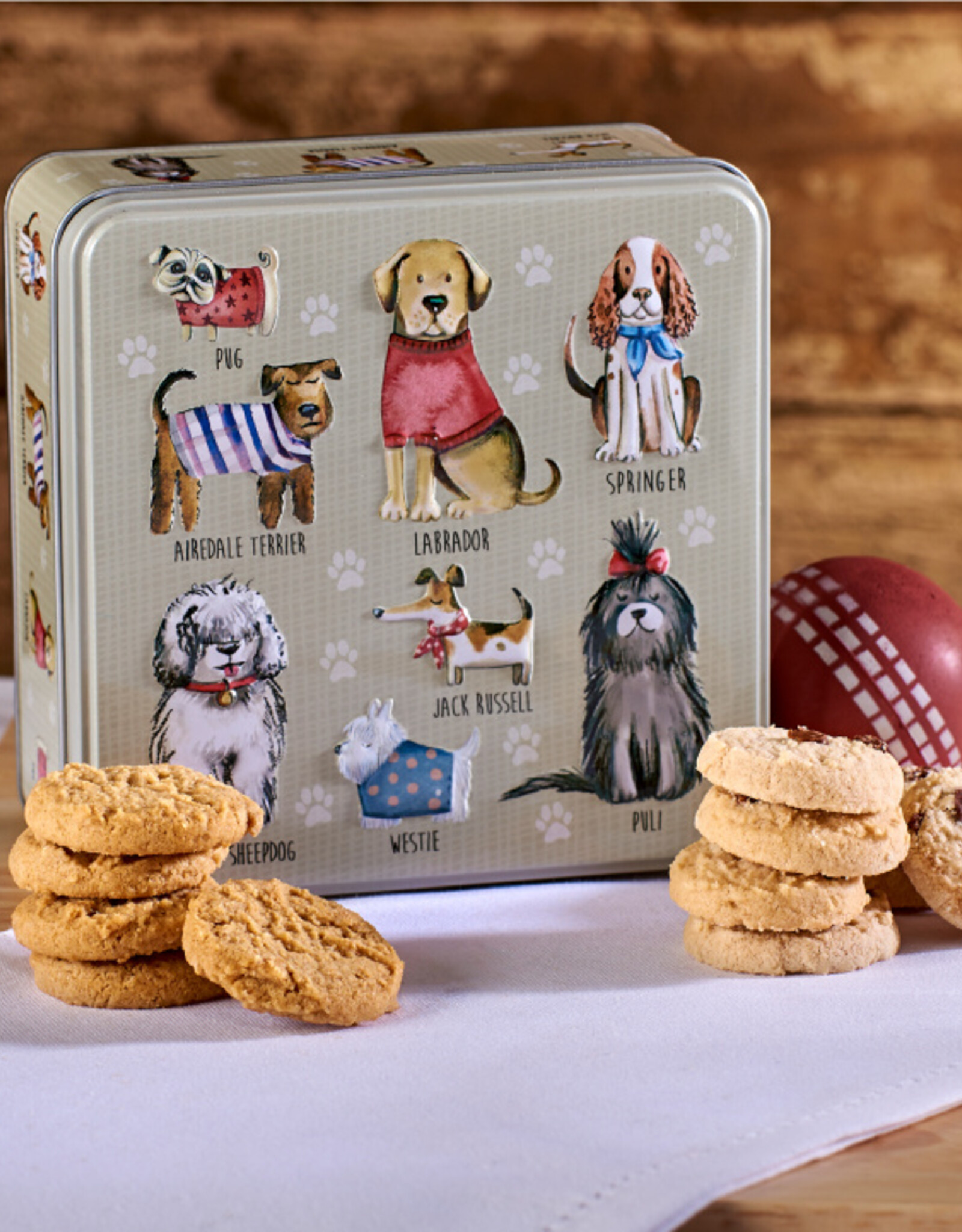 Hondenblik in relief, dogs in jumpers, gevuld met koekjes