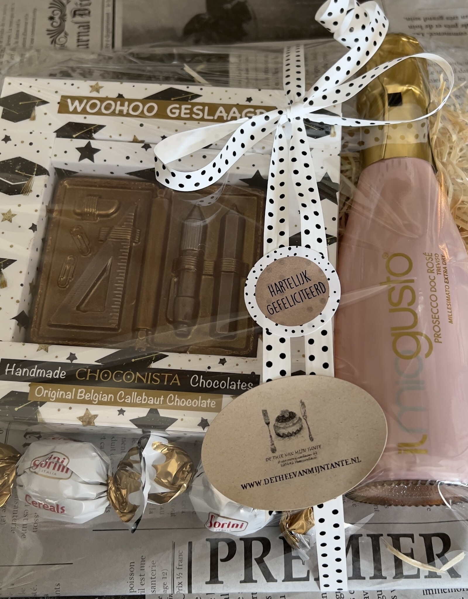 100% leuk Cadeaupakket Geslaagd met Prosecco en chocolade