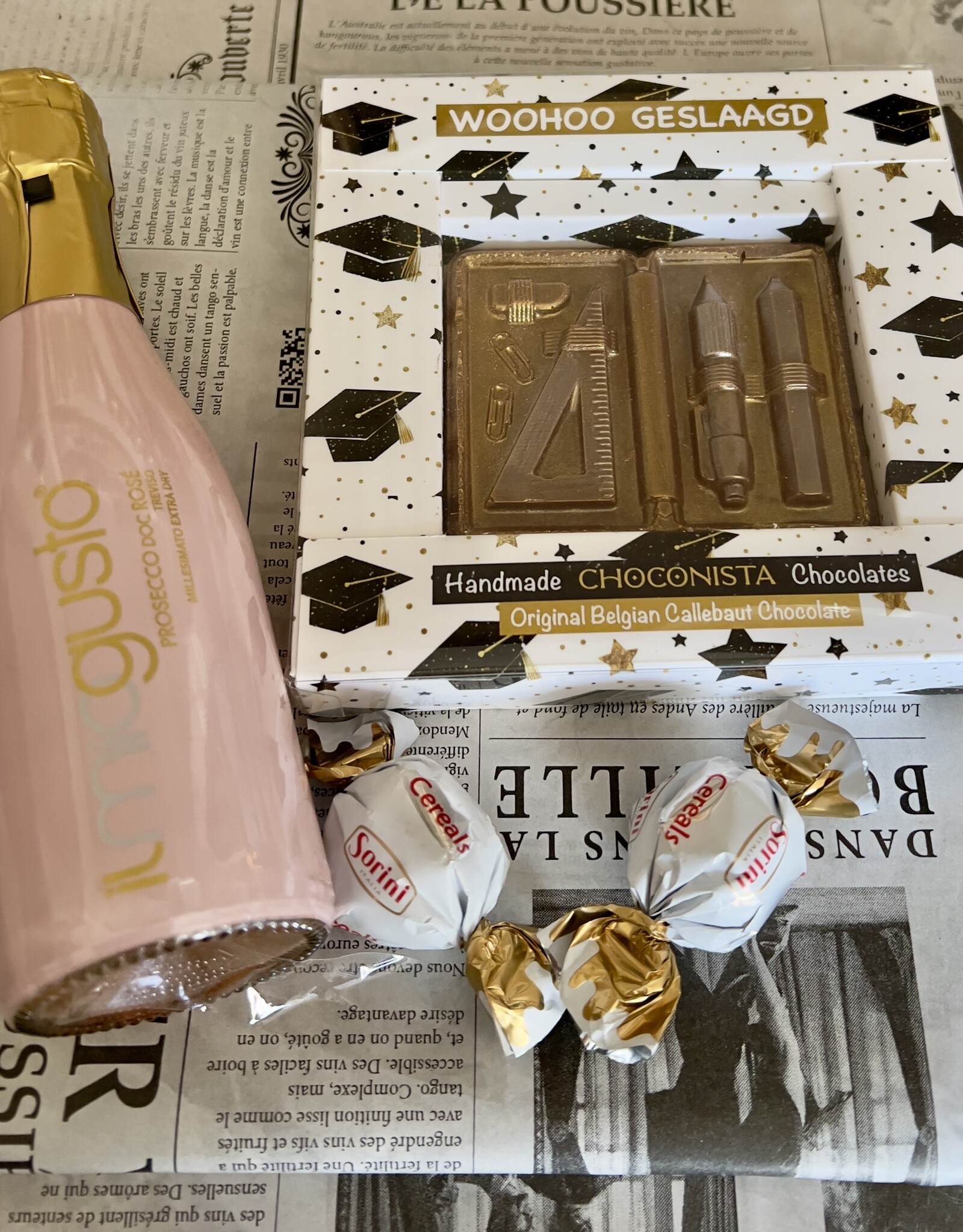 100% leuk Cadeaupakket Geslaagd met Prosecco en chocolade