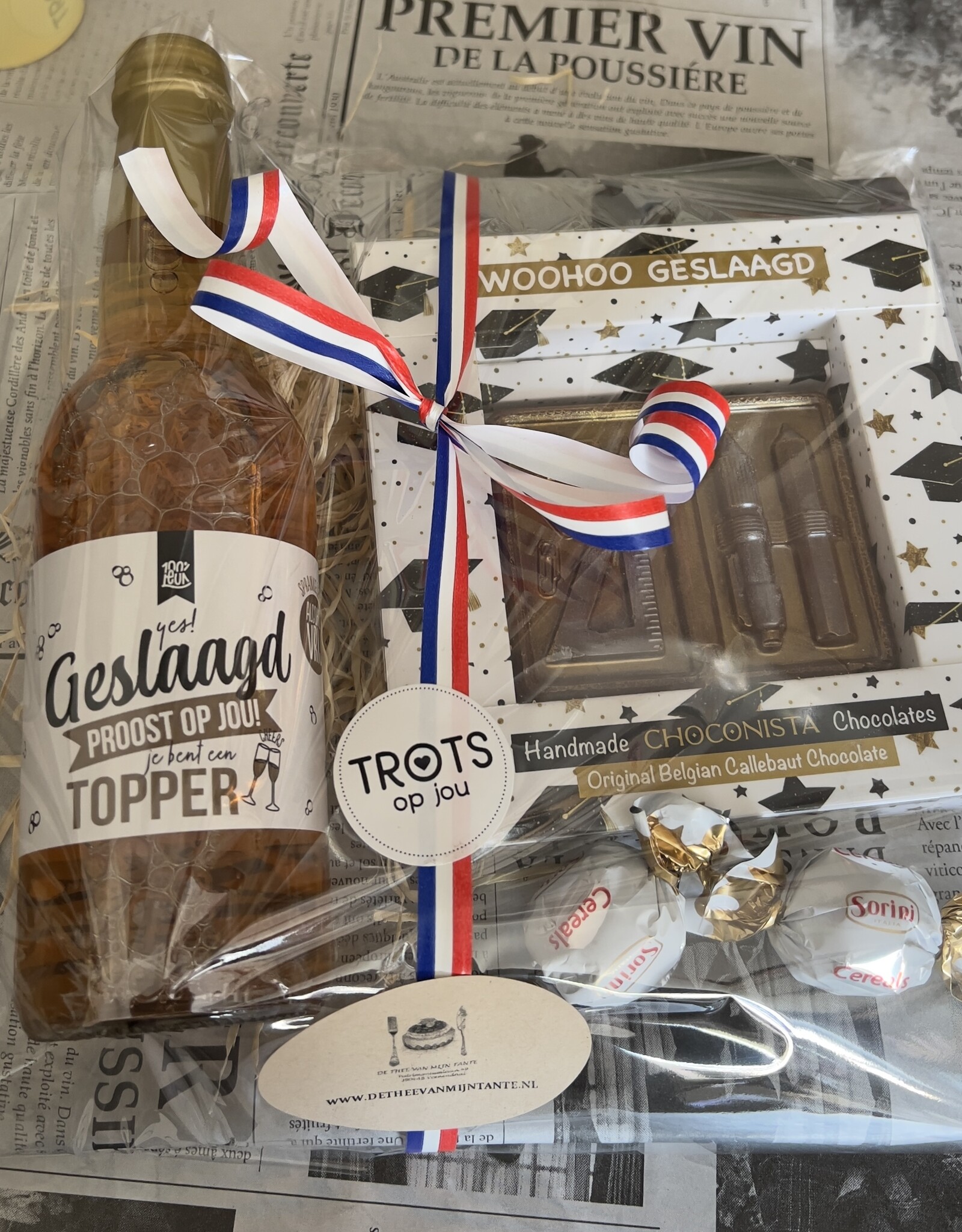 100% leuk Cadeaupakket Geslaagd alcoholvrij met chocolade