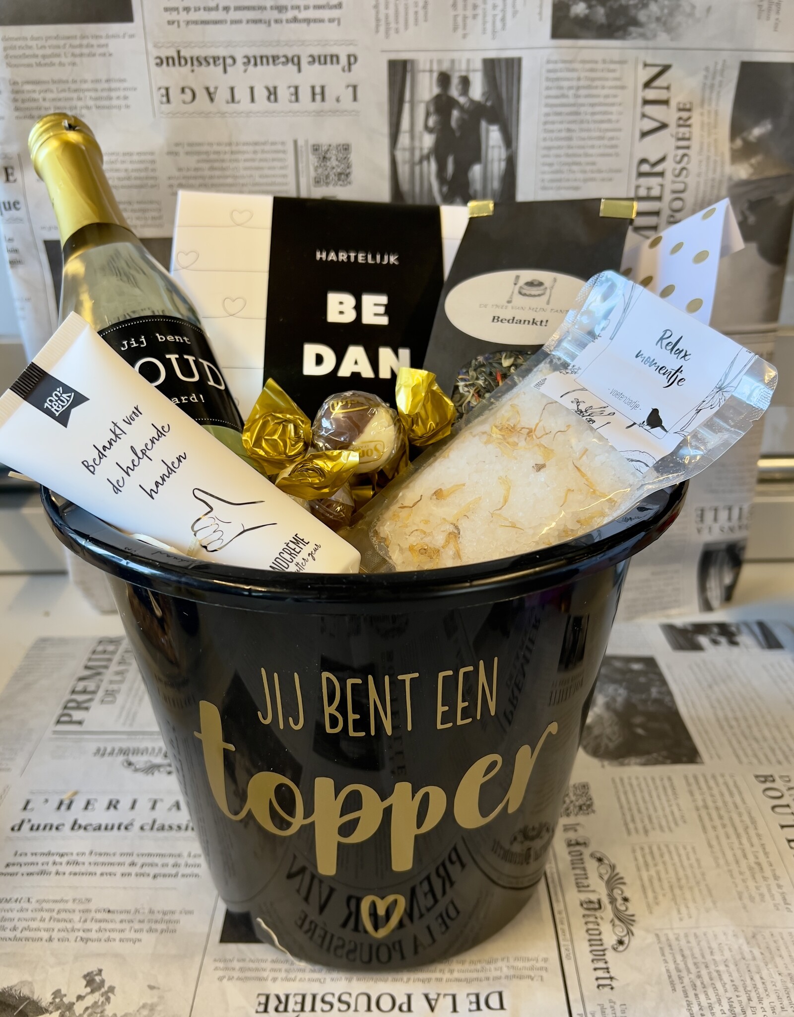 Bedankt - cadeaupakket in emmer - Jij bent een topper