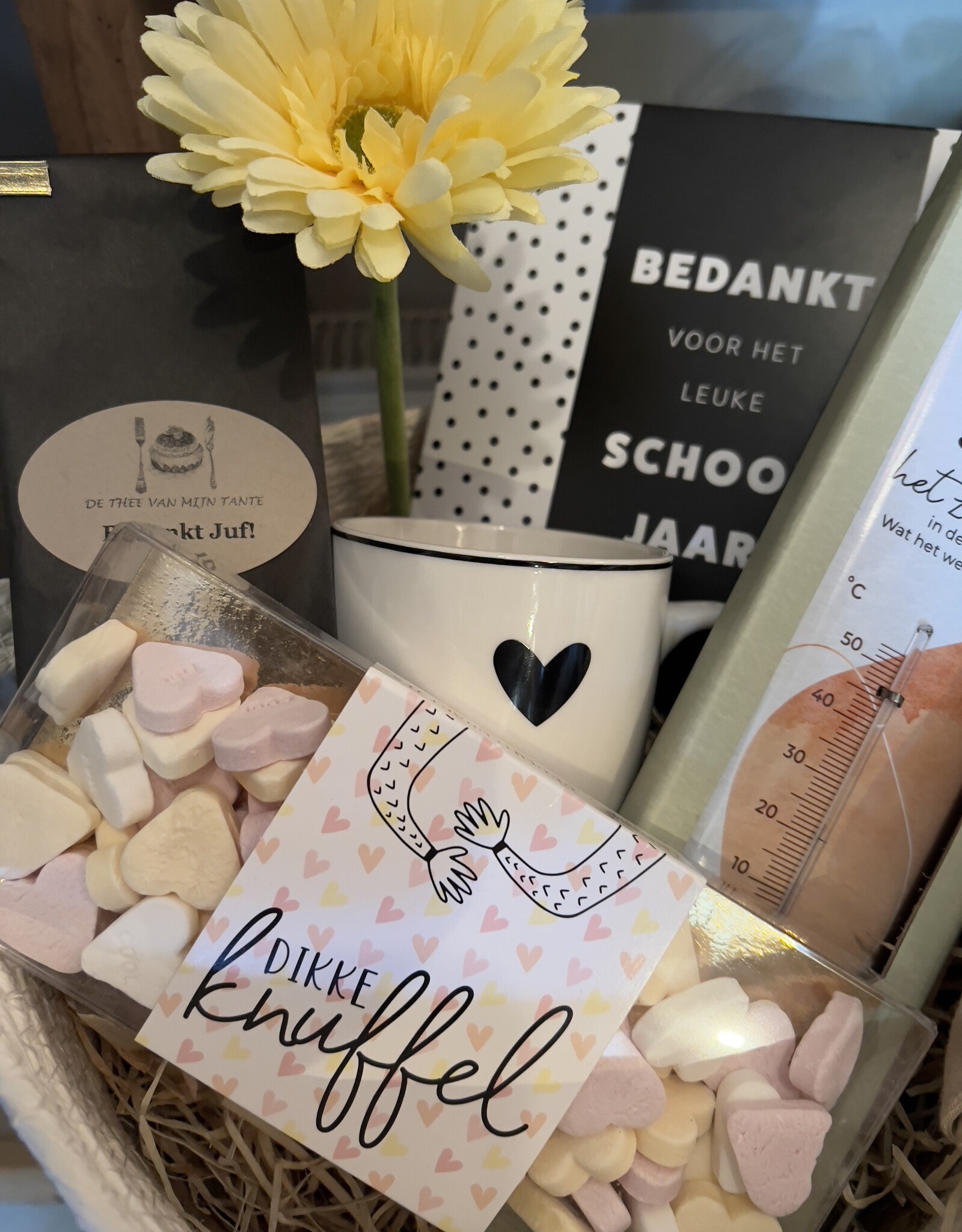 Voor de Juf - Cadeaupakket  Knuffel in mand