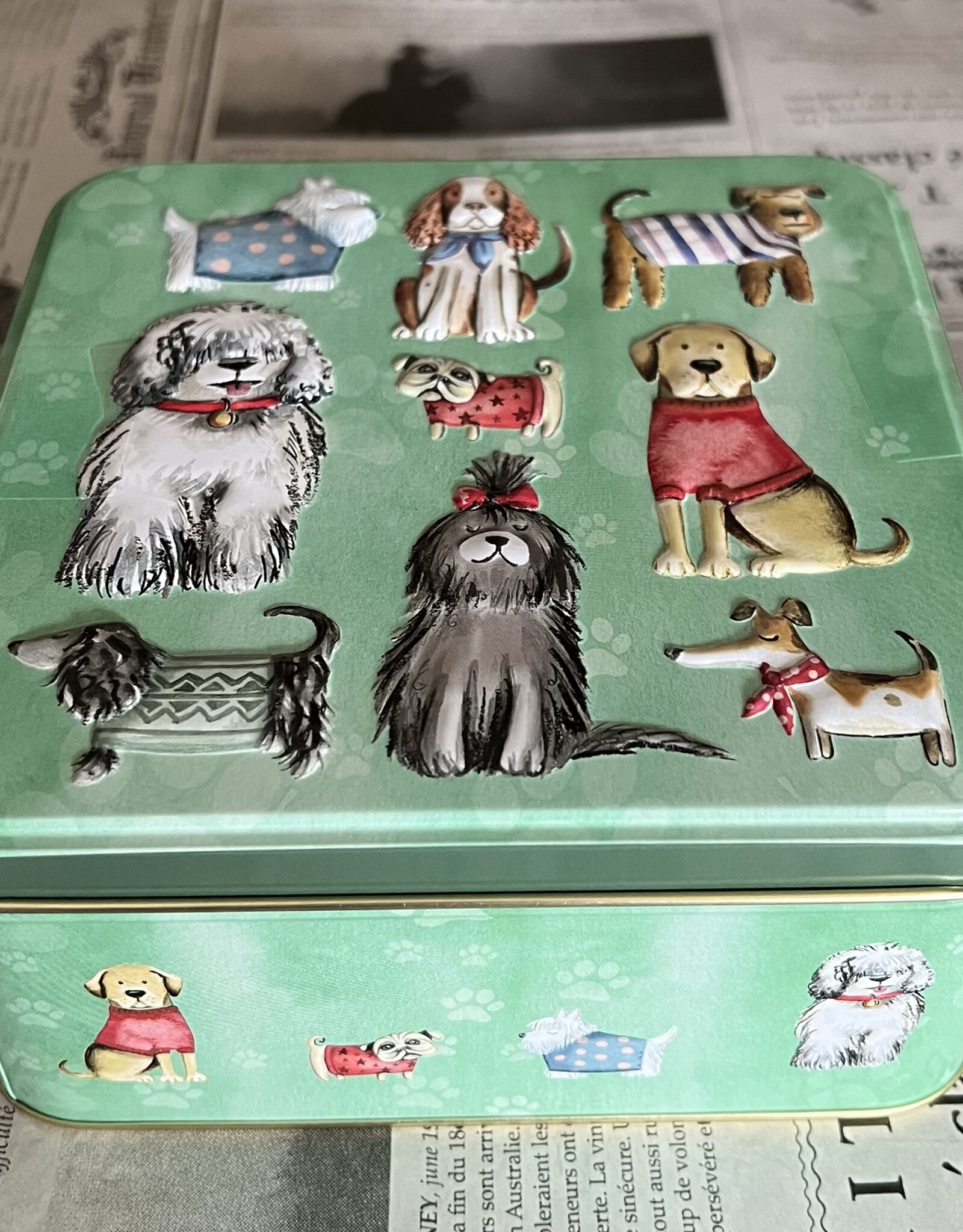 Hondenblik in relief, dogs in jumpers, gevuld met koekjes