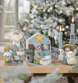 Sjaal met Verhaal Kerststal - Ijsblauw Wit