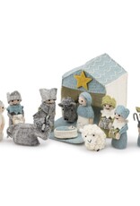 Sjaal met Verhaal Kerststal - Ijsblauw Wit