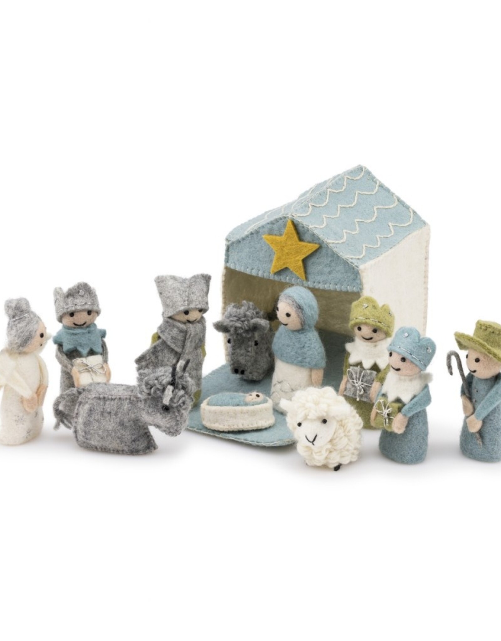 Sjaal met Verhaal Kerststal - Ijsblauw Wit