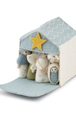 Sjaal met Verhaal Kerststal - Ijsblauw Wit