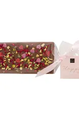 Chocolade met pistache, framboos en hartjes