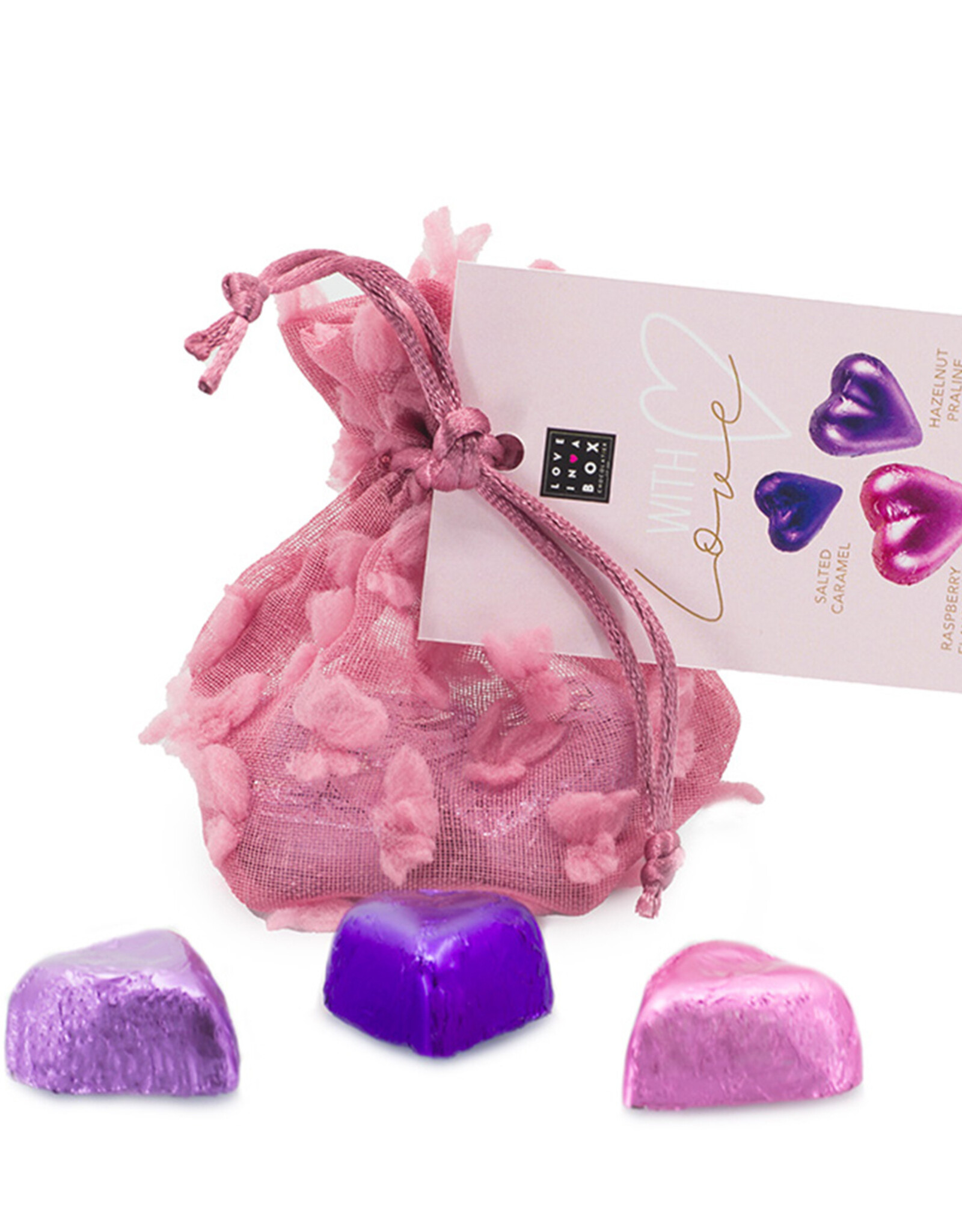 Chocoladehartjes Sweethearts in geschenkzakje