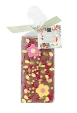 Chocolade met bloemetjes en caramelparels
