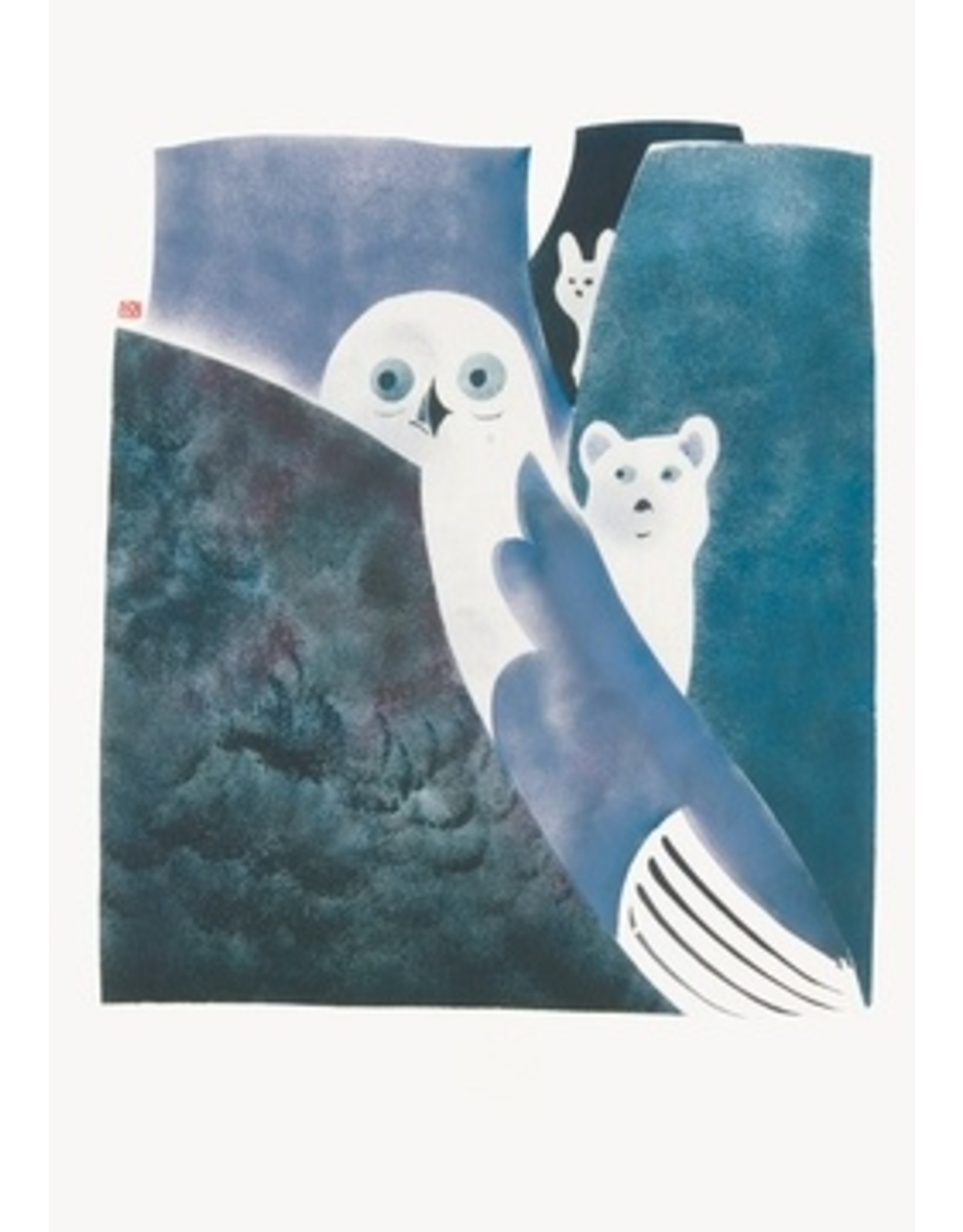 Cape Dorset Art Card: Owl, Fox and Hare legend