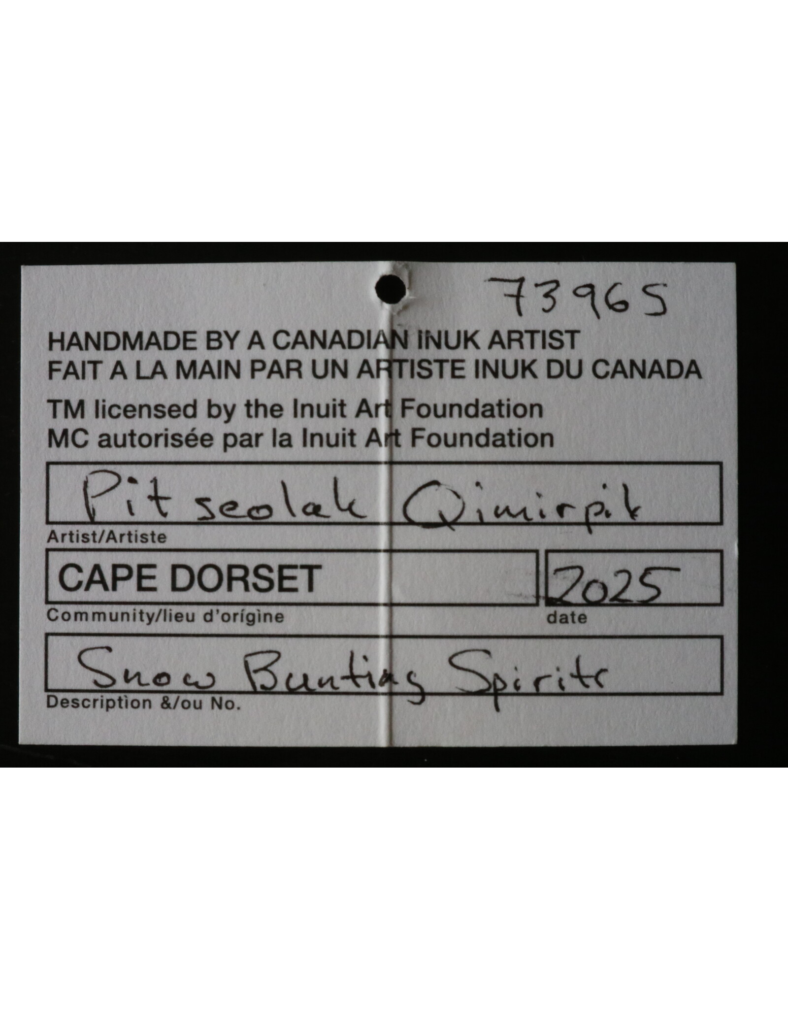 Kinngait [Cape Dorset] Snow Bunting Spirits