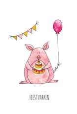 Juulz Illustrations & Design Gevouwen kaart - Feestvarken