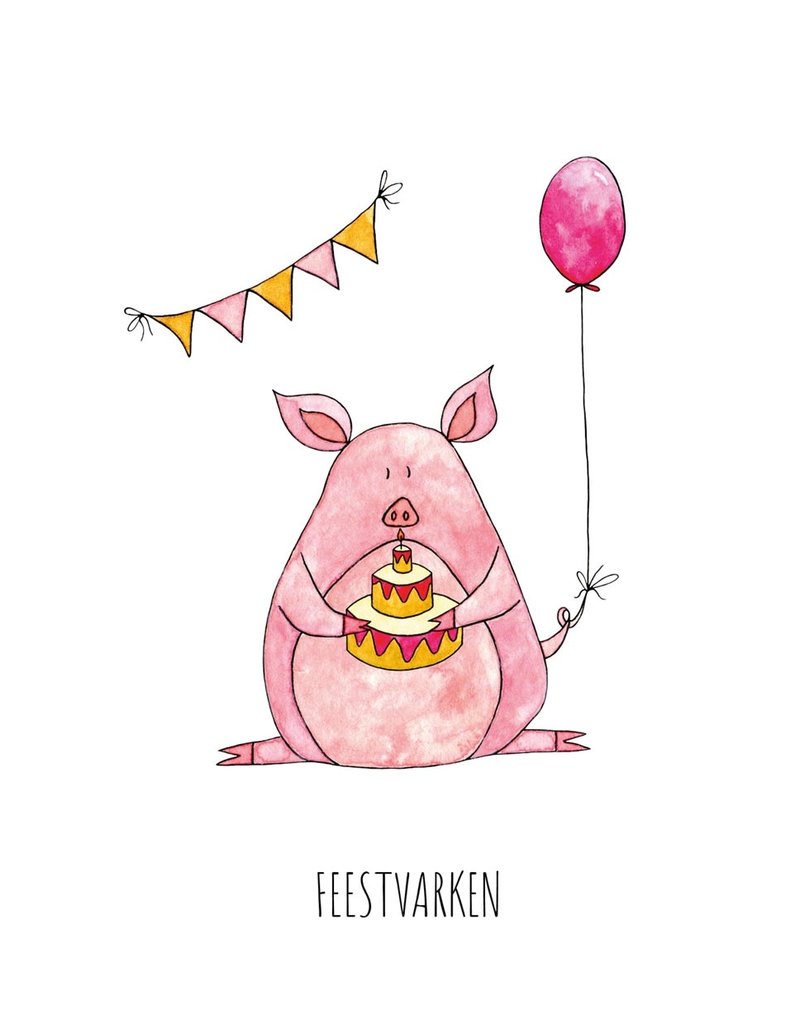 Juulz Illustrations & Design Gevouwen kaart - Feestvarken