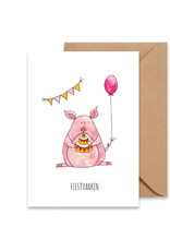 Juulz Illustrations & Design Gevouwen kaart - Feestvarken