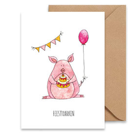 Juulz Illustrations & Design Gevouwen kaart - Feestvarken