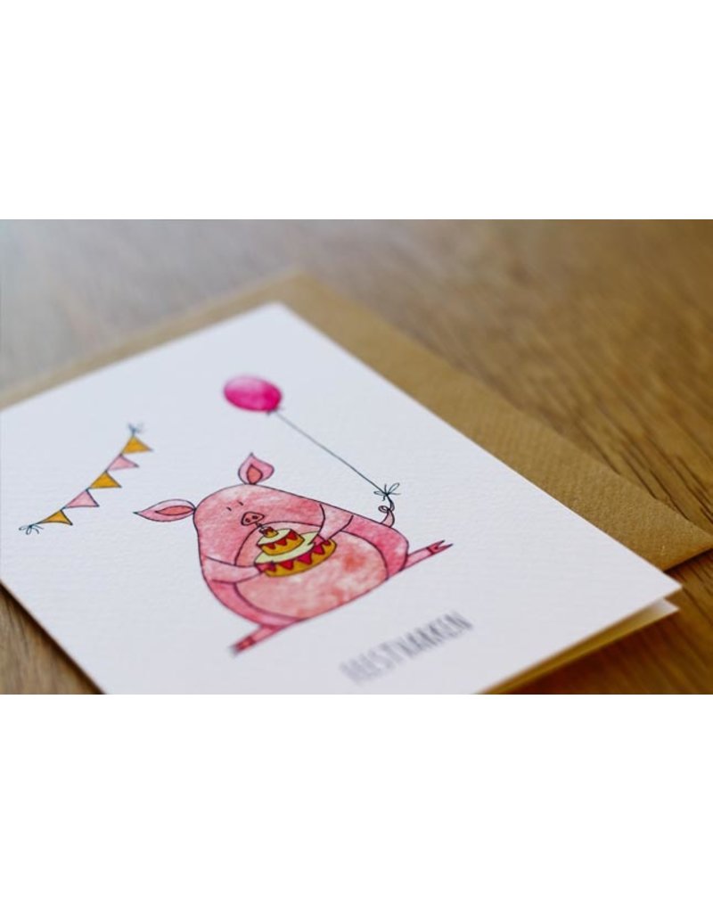 Juulz Illustrations & Design Gevouwen kaart - Feestvarken