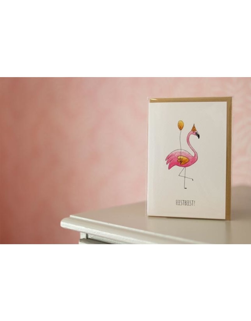 Juulz Illustrations & Design Gevouwen kaart - Feestbeest flamingo