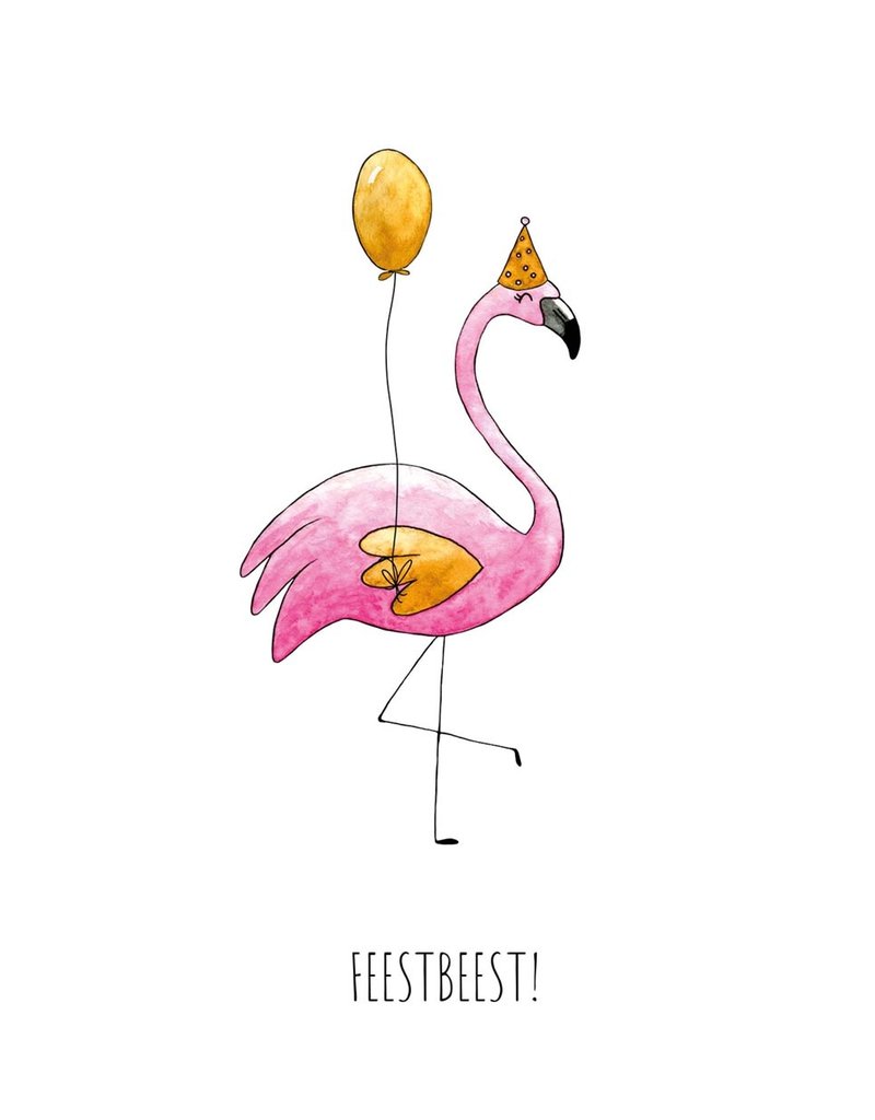 Juulz Illustrations & Design Gevouwen kaart - Feestbeest flamingo