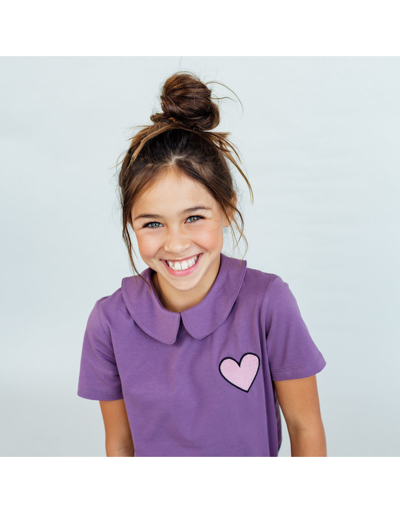 CarlijnQ Basics plum - t-shirt wt heart embroidery