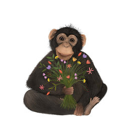 Getekenddoorzusje Chimpansee met bloemen Kaart A6