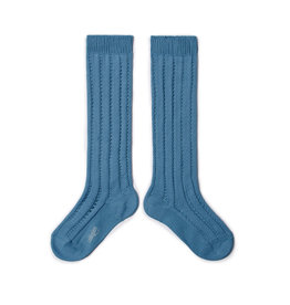 Collégien Léonie - Lightweight Openwork Knee-high Socks - Bleu Azur