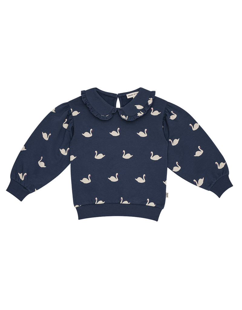 House of Jamie Balloon Collar Sweater Classic Blue Swans