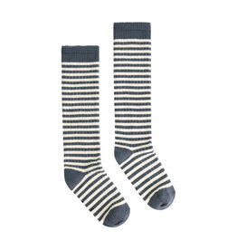 Gray Label Ribbed Long Socks Blue Grey - Cream