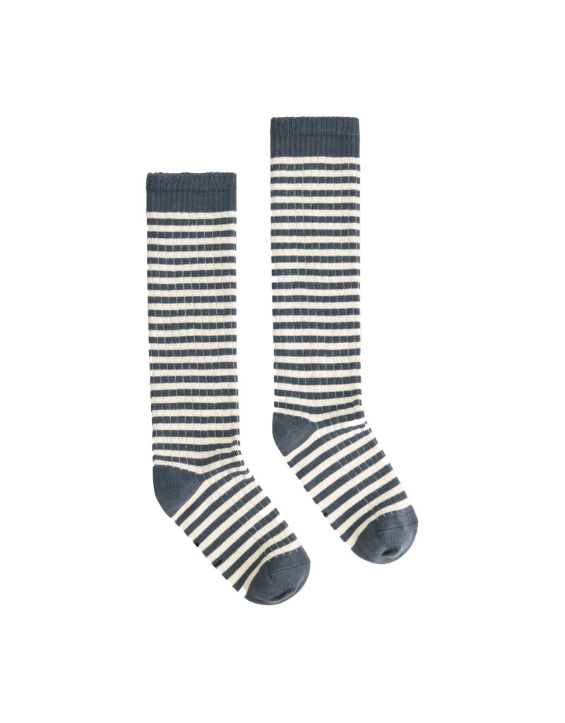 Gray Label Ribbed Long Socks Blue Grey - Cream