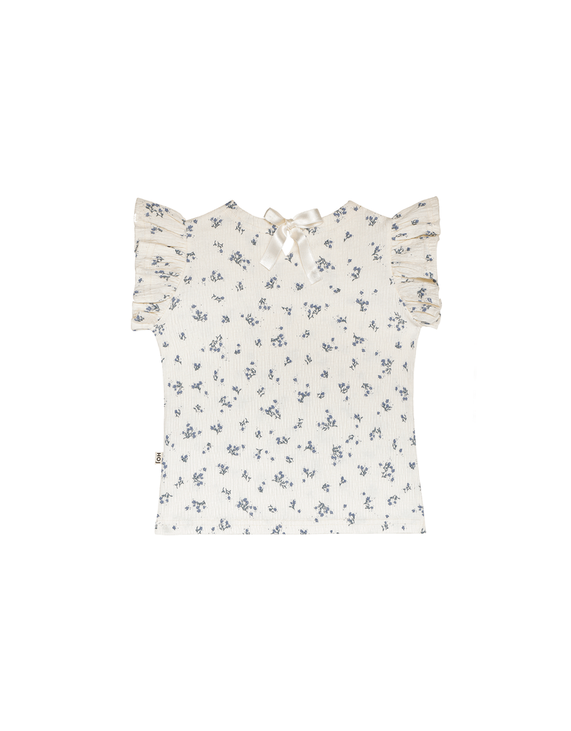 House of Jamie Ruffled Tee Stone Blue Floral