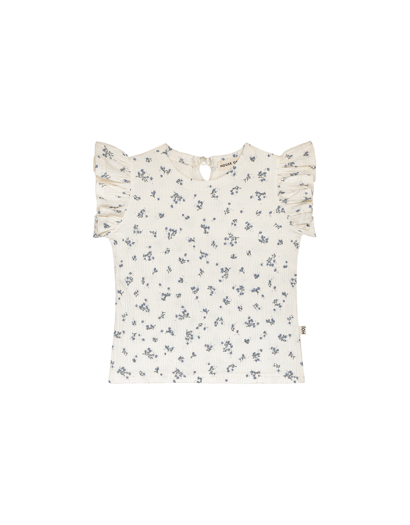 House of Jamie Ruffled Tee Stone Blue Floral