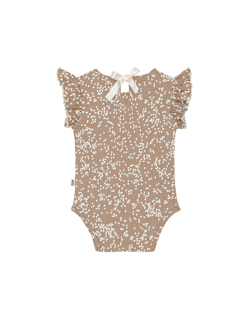 House of Jamie Ruffled Bodysuit Latte Little Dots