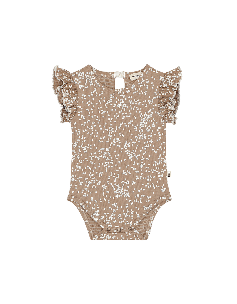 House of Jamie Ruffled Bodysuit Latte Little Dots