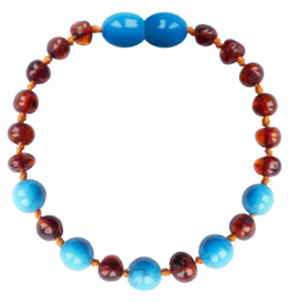 Barnsteen Armband Cognac/Turquoise Bracelet 14 CM