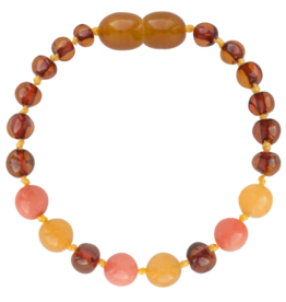 Barnsteen Armband Cognac Aventurine/Coral 16 CM