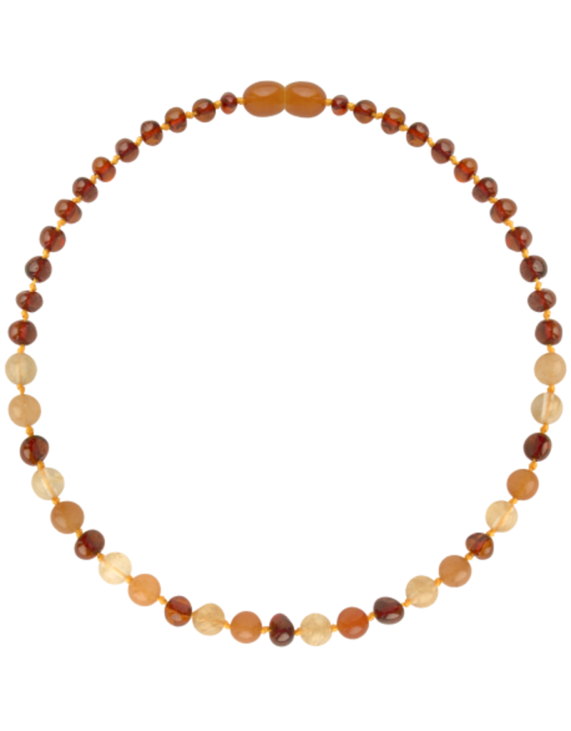 Barnsteen Ketting Baroque Cognac/Quartz/Aventurine Necklace, 38cm