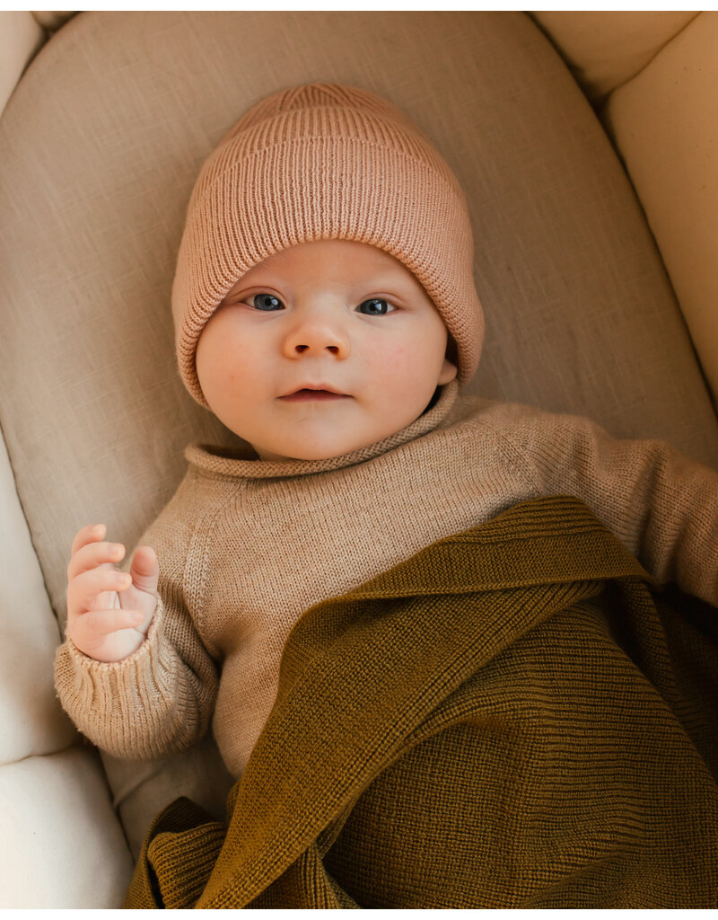 Hvid Beanie Fonzie Newborn Sand