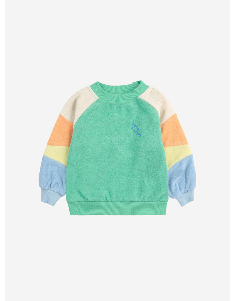 Bobo Choses Green Color Block Terry Cloth Sweatshirt