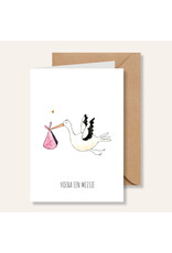 Juulz Illustrations & Design Gevouwen Kaart - Hoera een meisje Ooievaar