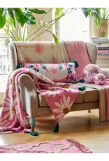 Rice Rectangular Knitted Cushion with Swans and Tassels - Pink