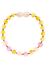 Barnsteen Armband 14 CM  Lemon/Quartz/Pink Jade