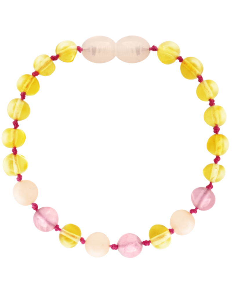 Barnsteen Armband 14 CM  Lemon/Quartz/Pink Jade