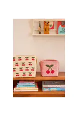 Rice Raffia Square Basket with Small Cherries All Over Embroidery - Raffia Handles