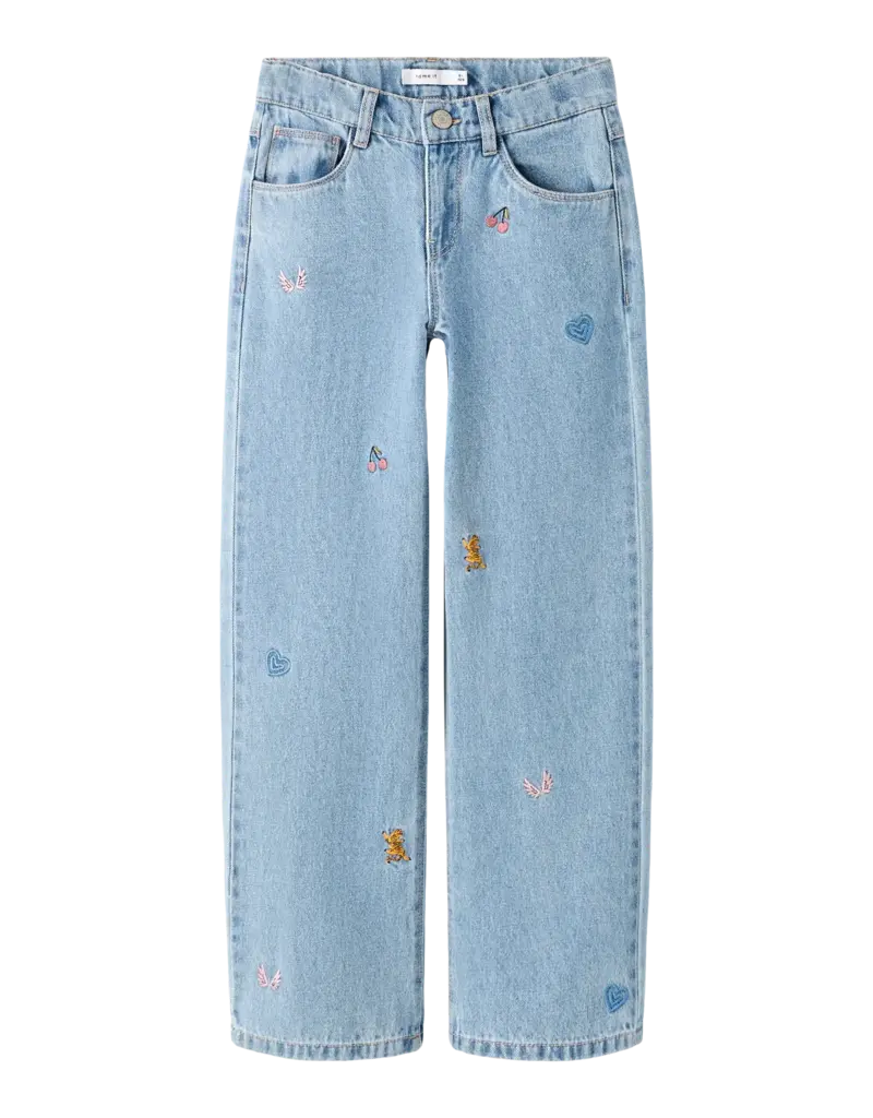 name it Rose Wide Jeans Light Blue Denim Emb