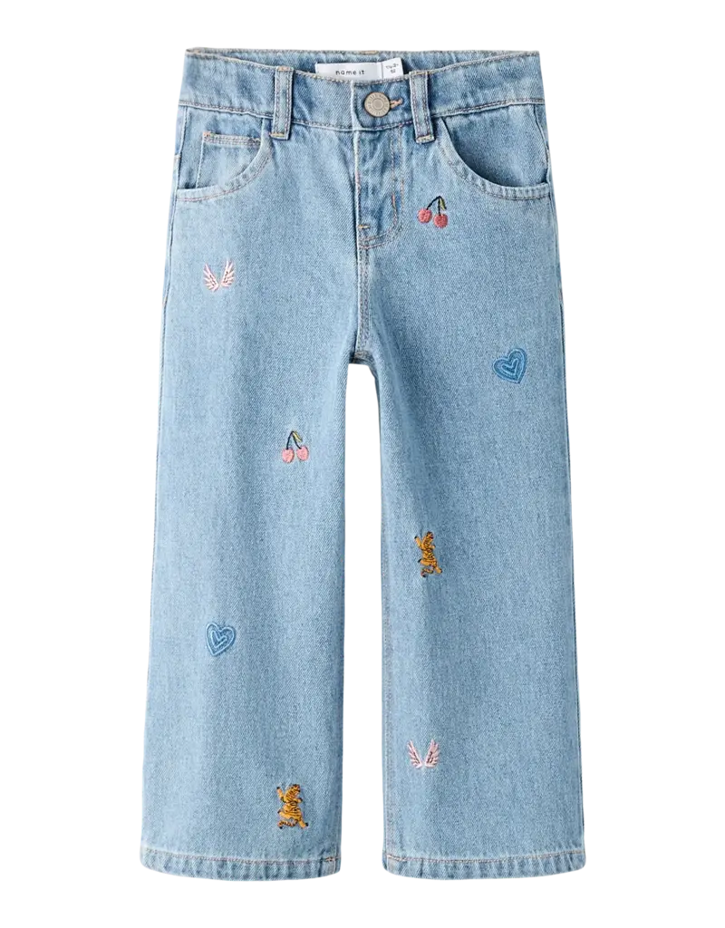 name it Rose Wide Jeans Light Blue Denim Emb