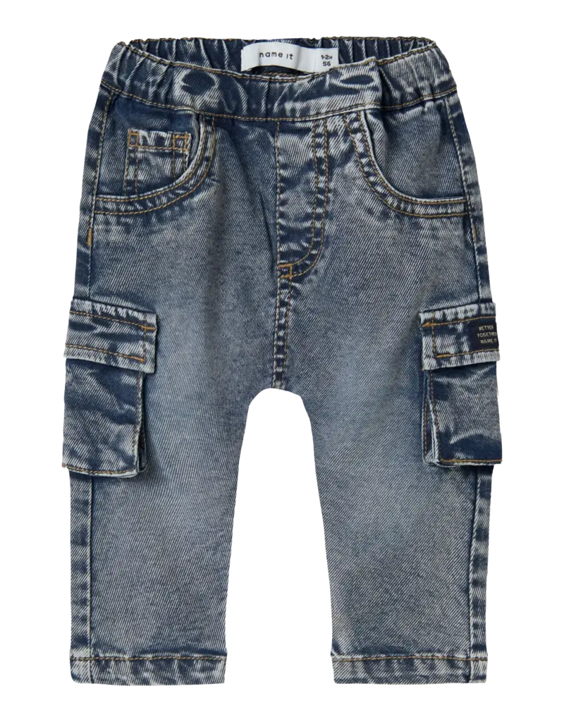 name it Ben Baggy Cargo Pants Dark Blue Denim