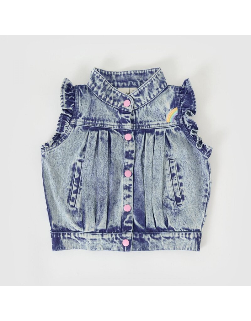 Goldie + Ace Elodie Embroidered Denim Vest